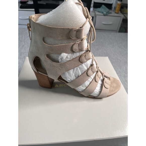 Marc Fisher Women's 'PARADOX' Light Natural Suede Lace-Up Sandals Size 7,5 M New - Picture 2 of 6